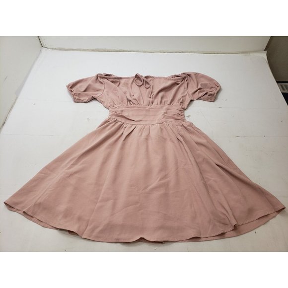 Exlura Womens Dress Puff Sleeve Off The Shoulder Ruched Back Stretch Pink Sz M - Picture 1 of 10
